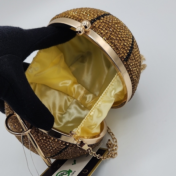 Caleesa Gold Basketball Crystal Minaudière Clutch - Picture 7 of 8